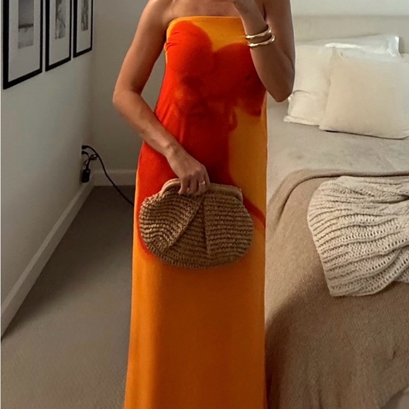 Meshki Dresses & Skirts - Meshki Orange and Red Strapless Maxi Dress